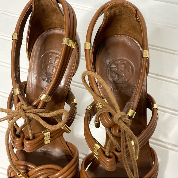 Tory Burch Audrianna Glazed Lounge Lace Up Heels Size 9.5 595 - Picture 11 of 14